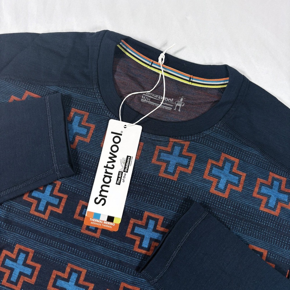 Smartwool Classic Thermal Merino Base Layer Top Mens M Deep Navy Paths Crossed